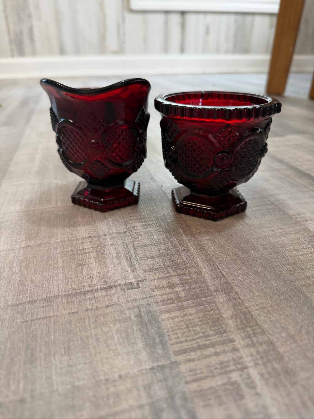 Vintage Avon 1876 Cape Cod Ruby Red Glass Creamer & Open Sugar Bowl Set